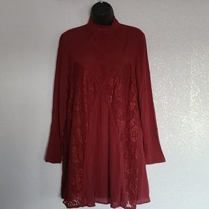 Xhilaration Maroon Long Sleeve Crochet Nec…